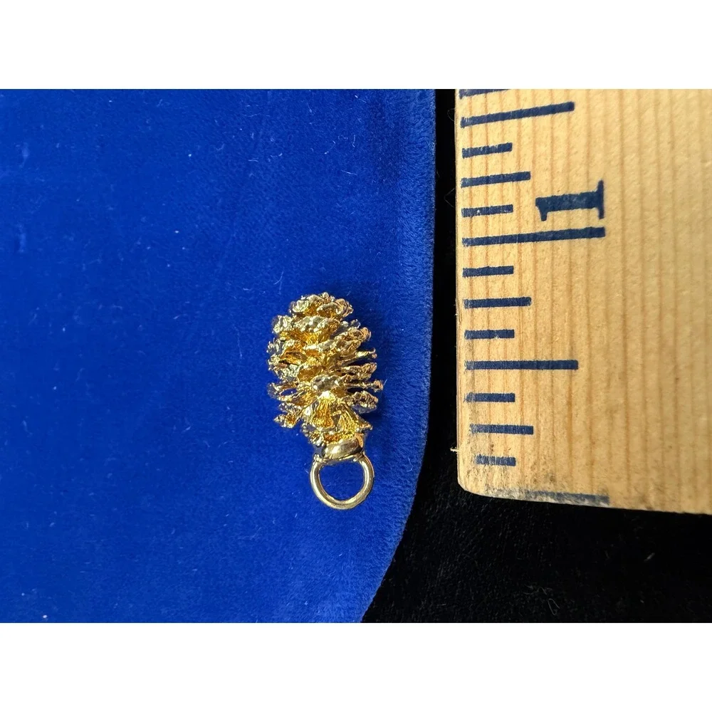 Gold Pinecone Pendant Charm Nature Inspired Textured Jewelry Gift